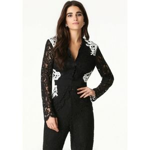bebe Black Lace and White Appliqué Blazer